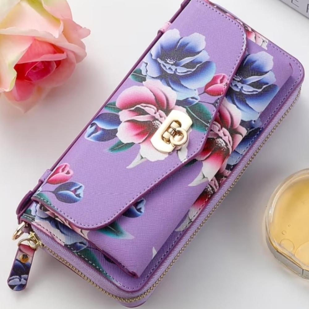 Chic Floral Women's Wallet in Purple